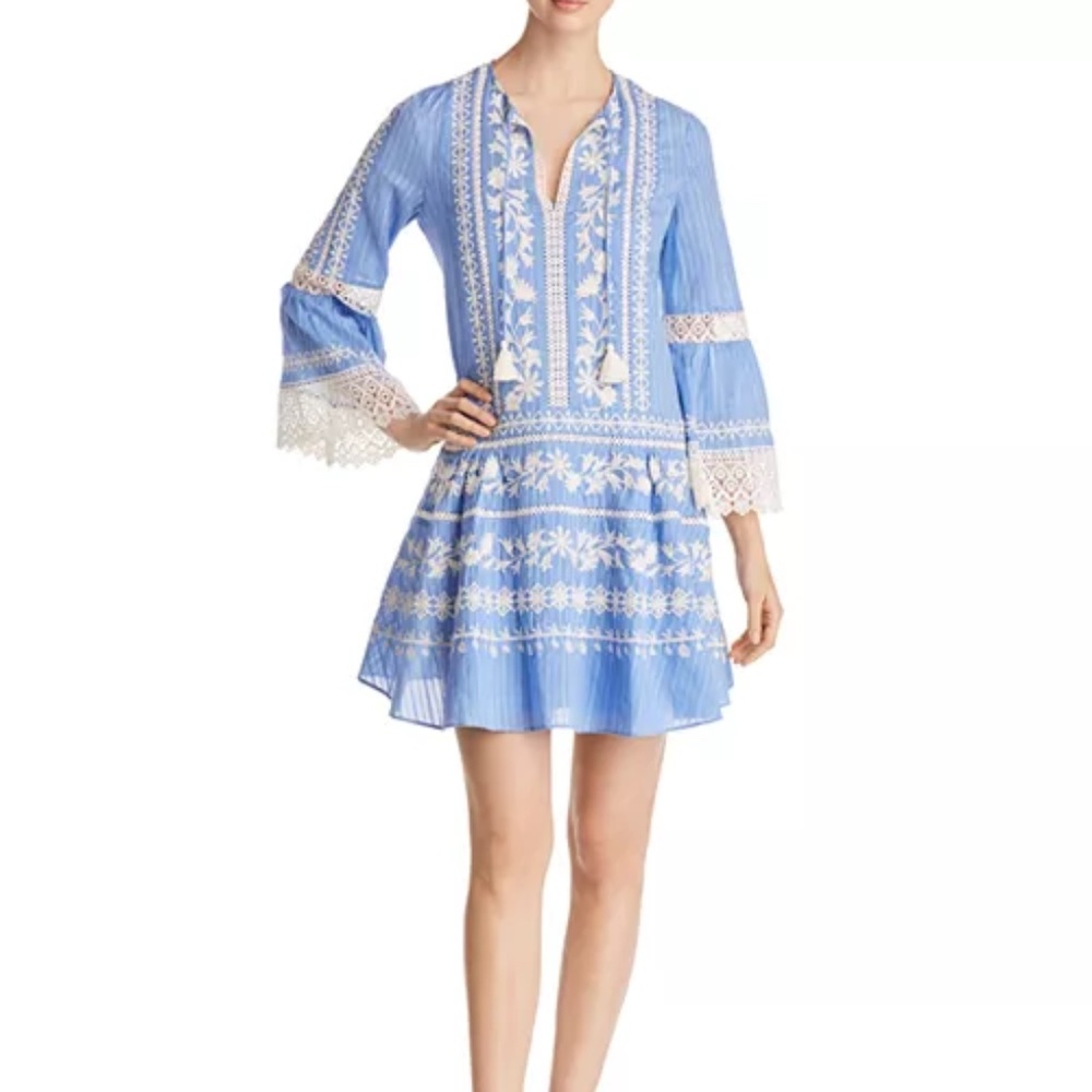Tory Burch Light Blue and White Embroidered Midi Dress